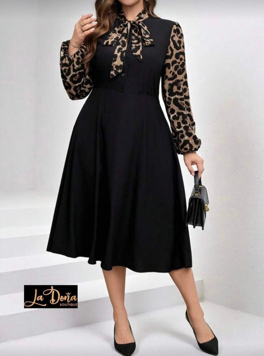 Vestido negro con detalles en leopardo