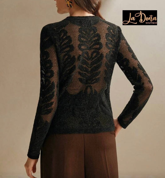Suéter con transparencia negro
