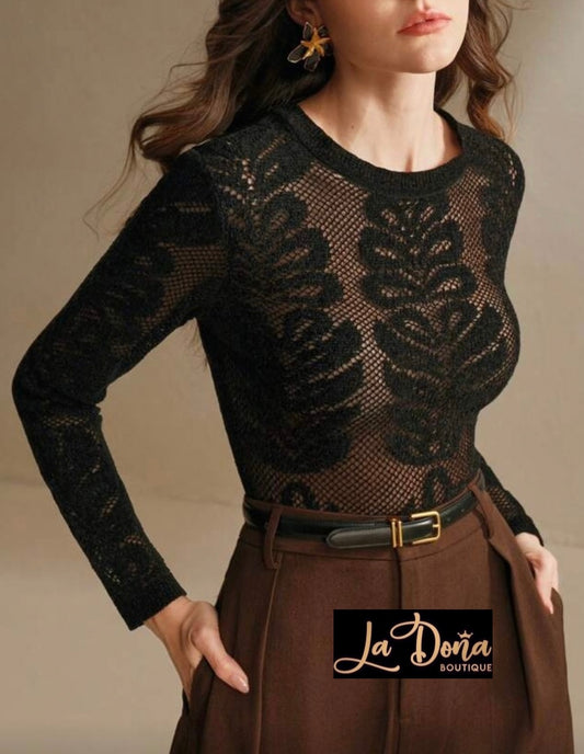 Suéter con transparencia negro
