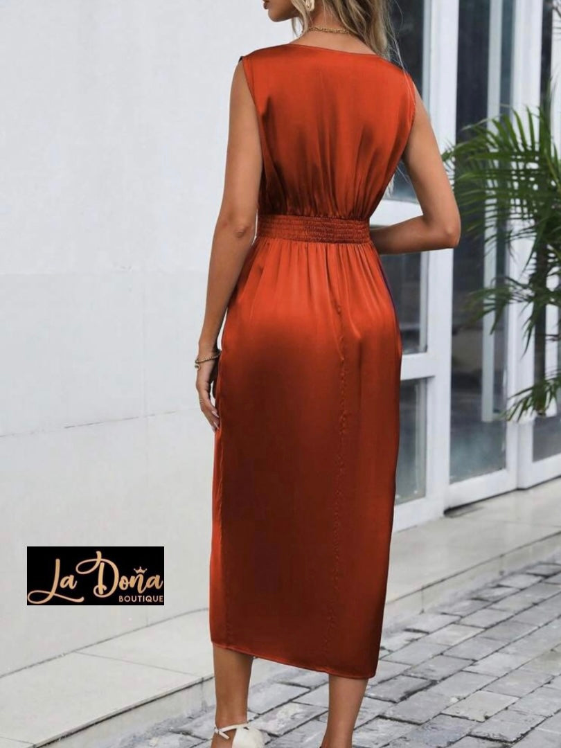 Vestido satén sin manga