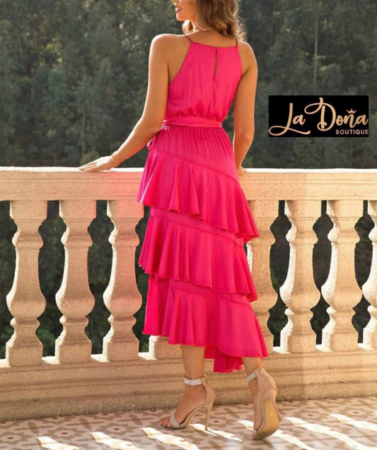 Vestido rosa con Olanes