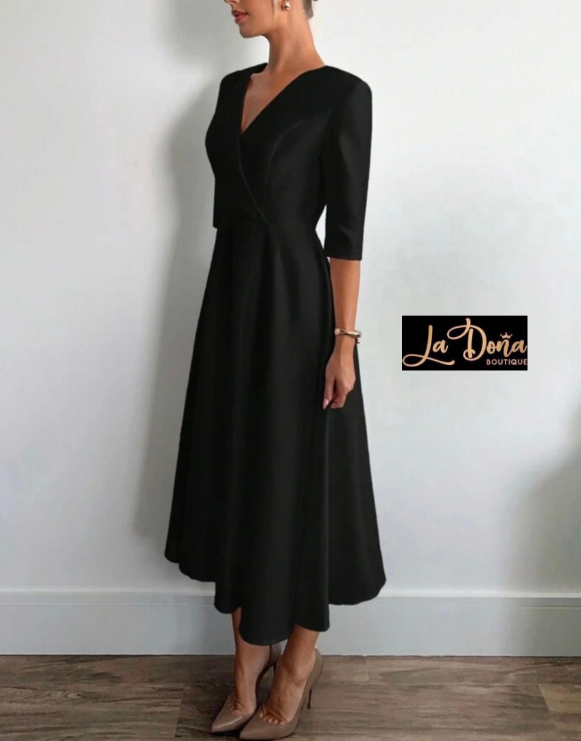 Vestido midi negro satén