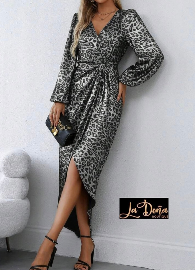 Vestido plata leopardo