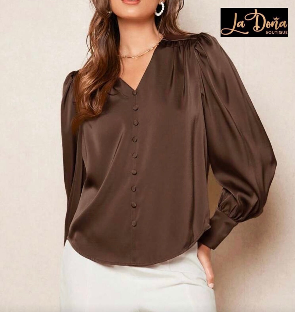 Blusa satén café