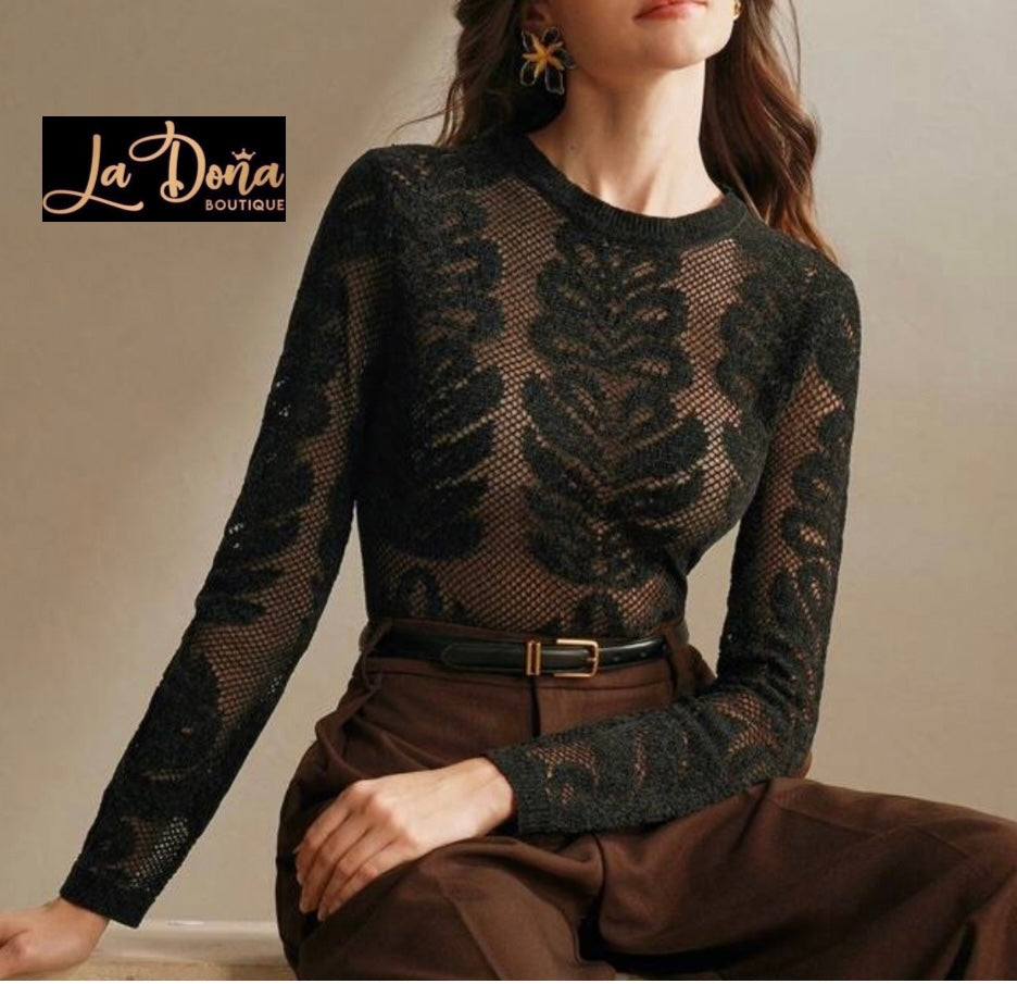 Suéter con transparencia negro