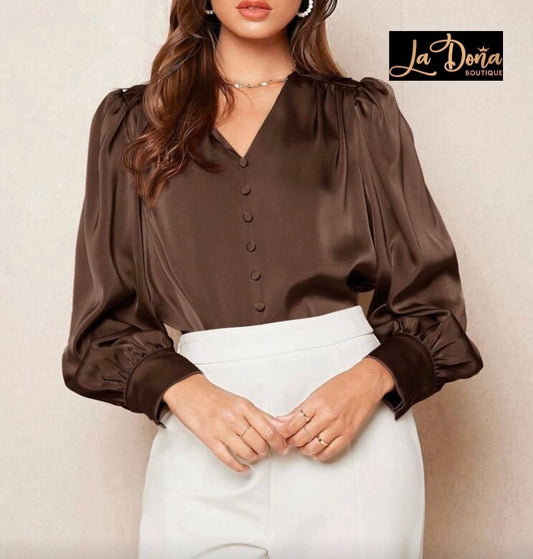 Blusa satén café