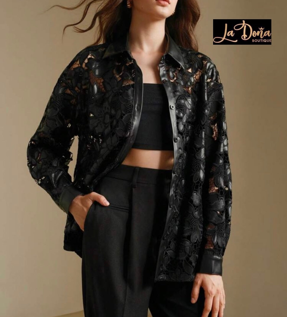 Camisa encaje floral vinipiel