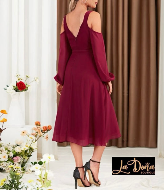 Vestido midi sin hombros