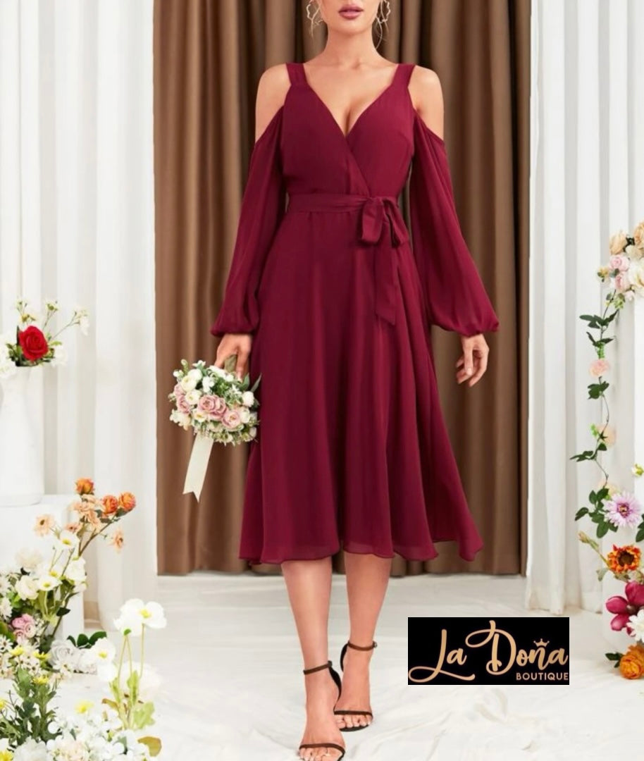 Vestido midi sin hombros