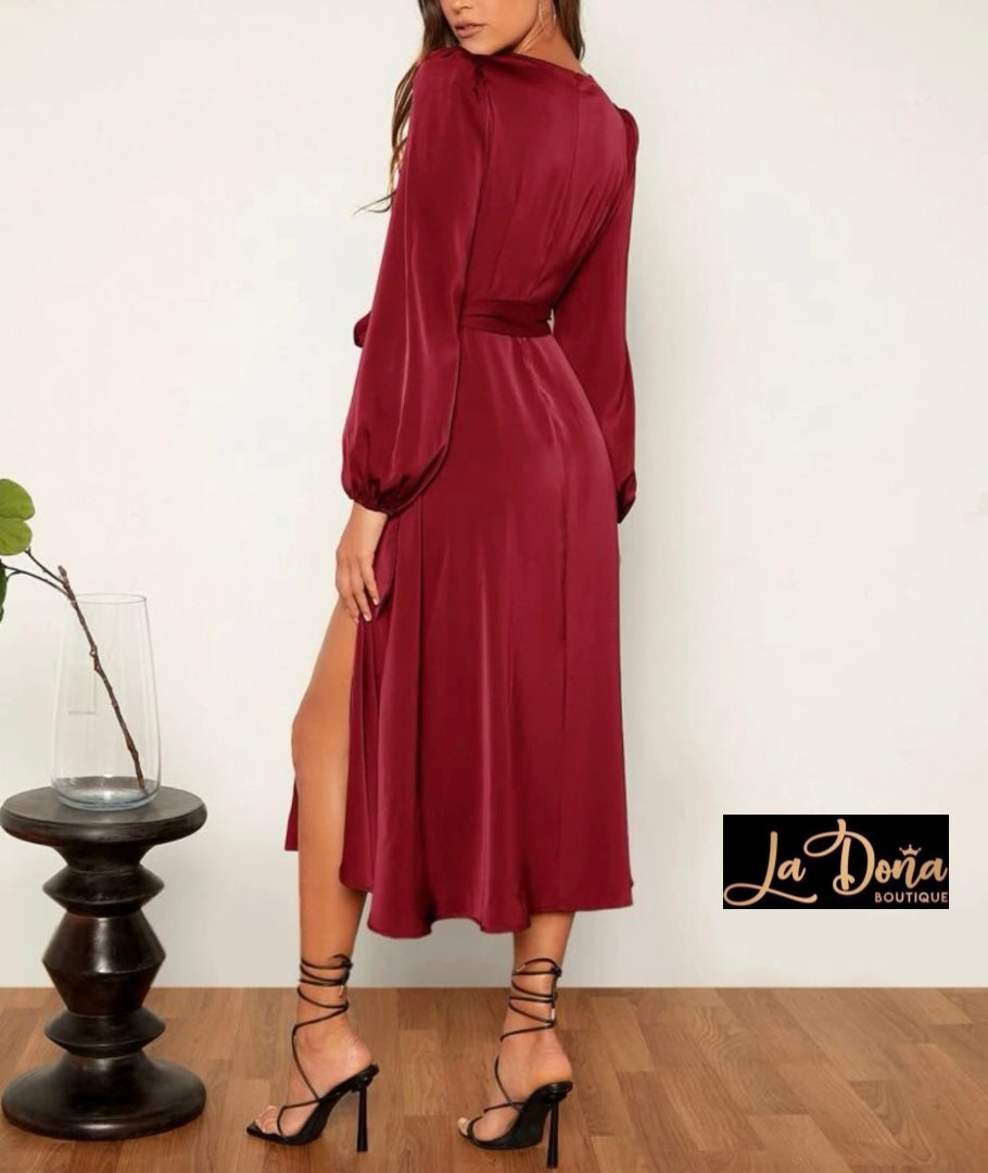 Vestido color vino midi