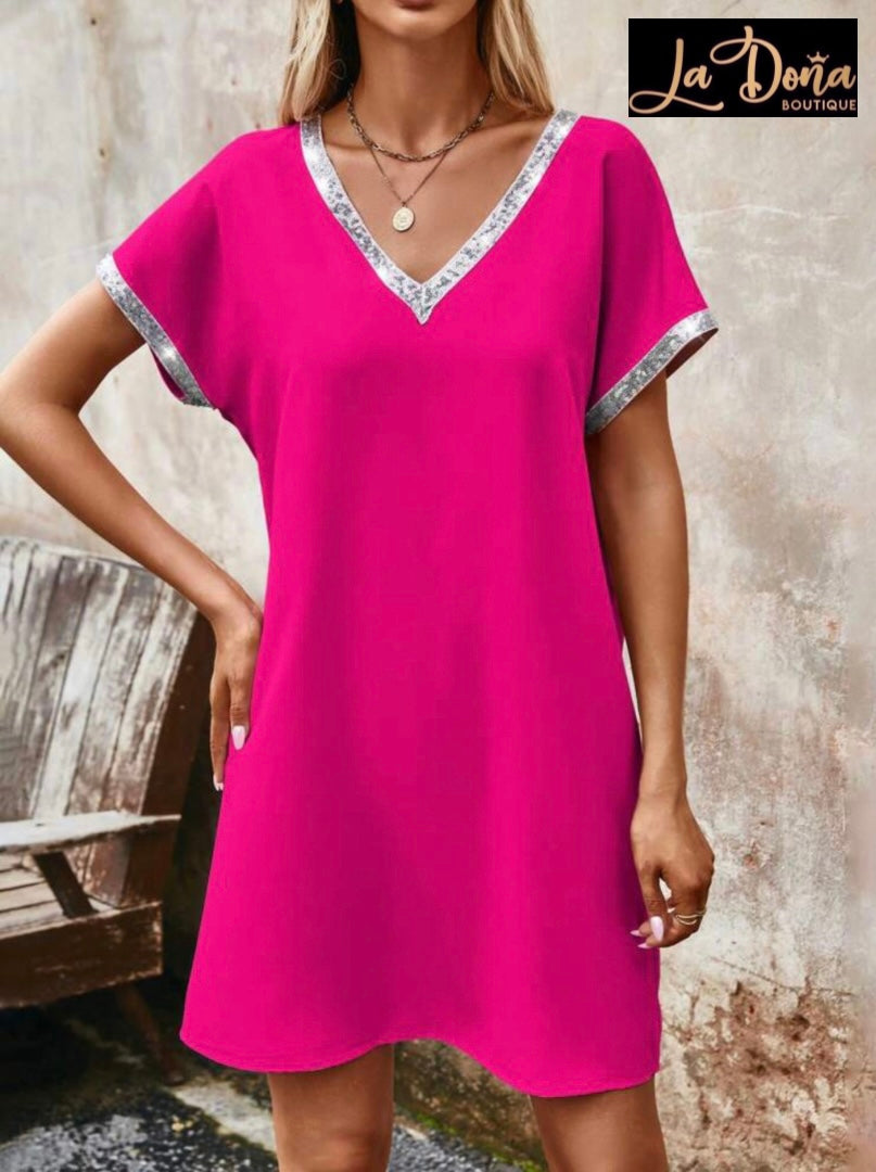 Vestido suelto corto rosa