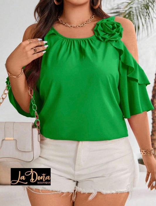 Blusa verde con flor 3D