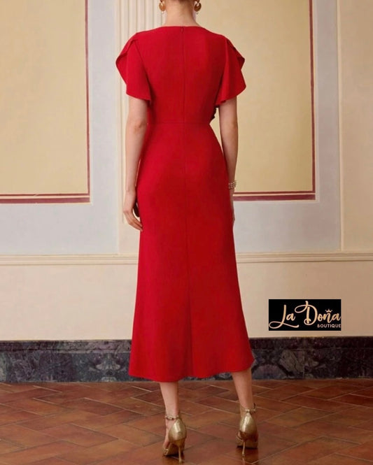 Vestido rojo con flores 3D