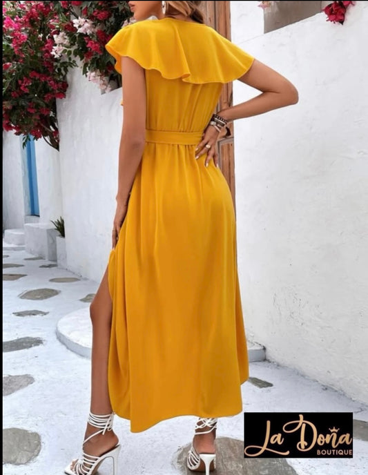 Vestido mostaza largo