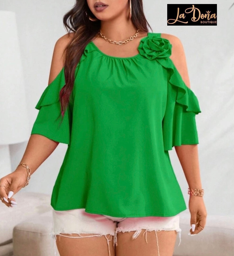 Blusa verde con flor 3D