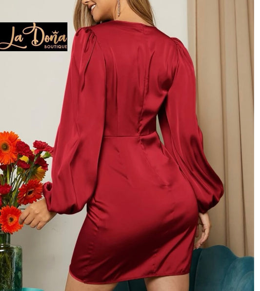 Vestido rojo corto satén