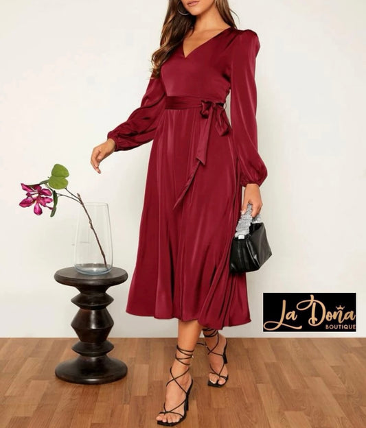 Vestido color vino midi