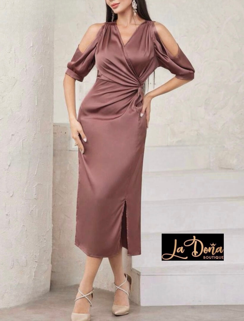 Vestido rosa gold satén