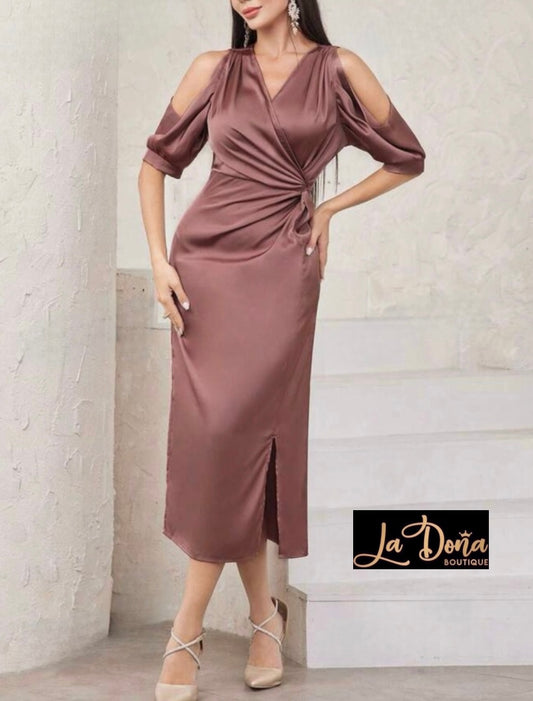 Vestido rosa gold satén