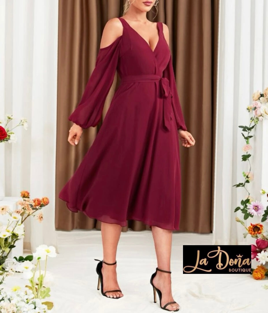 Vestido midi sin hombros