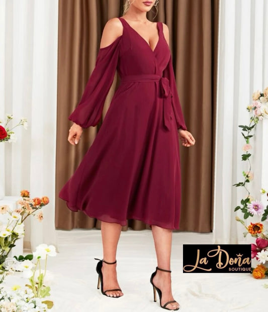 Vestido midi sin hombros