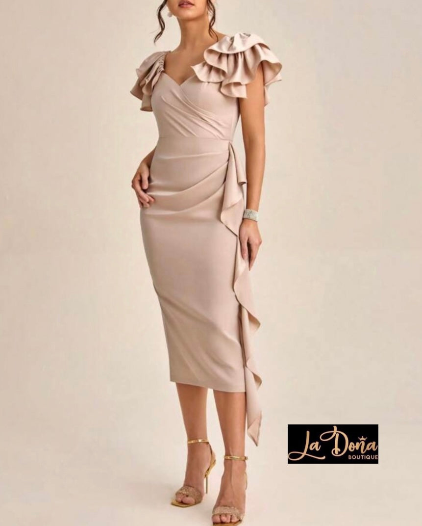 Vestido albaricoque con olanes