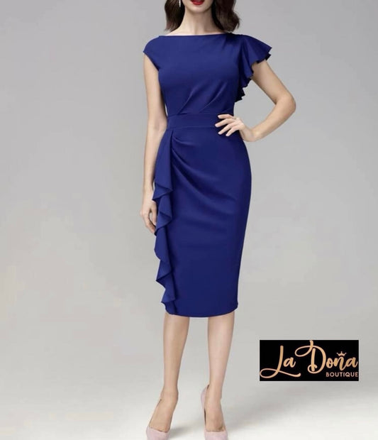 Vestido corte lápiz midi azul rey