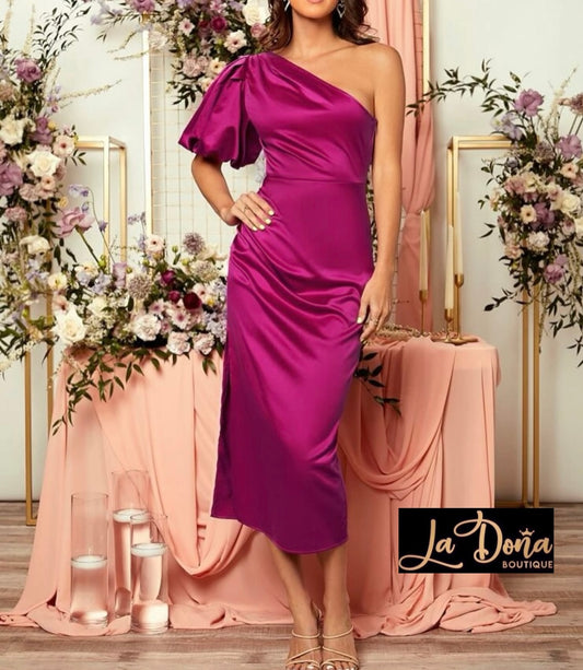 Vestido satén sin hombro