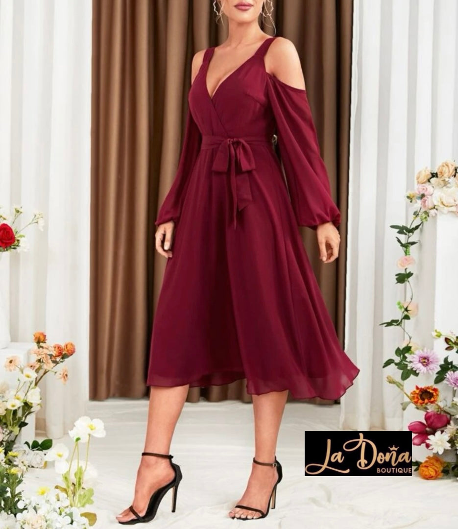 Vestido midi sin hombros