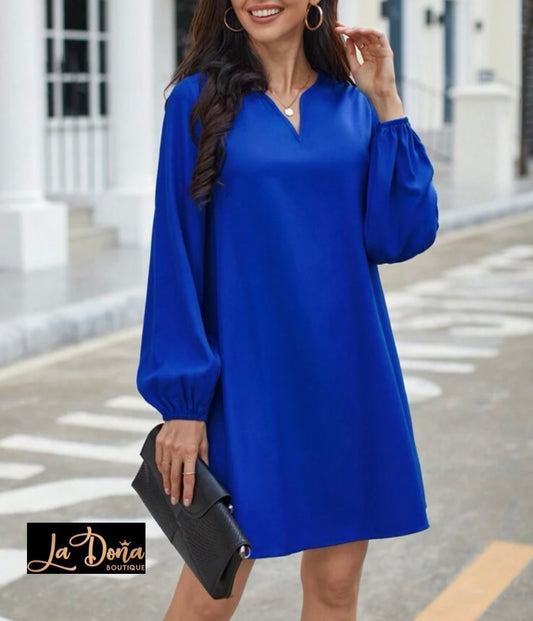 Vestido azul rey corto suelto