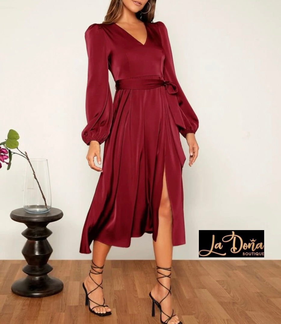 Vestido color vino midi