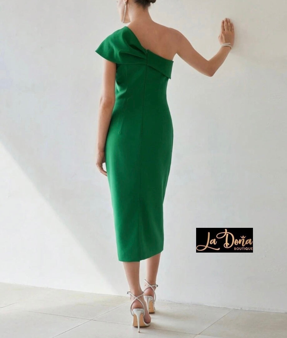 Vestido verde sin hombro