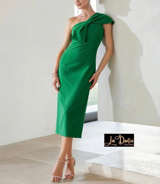 Vestido verde sin hombro