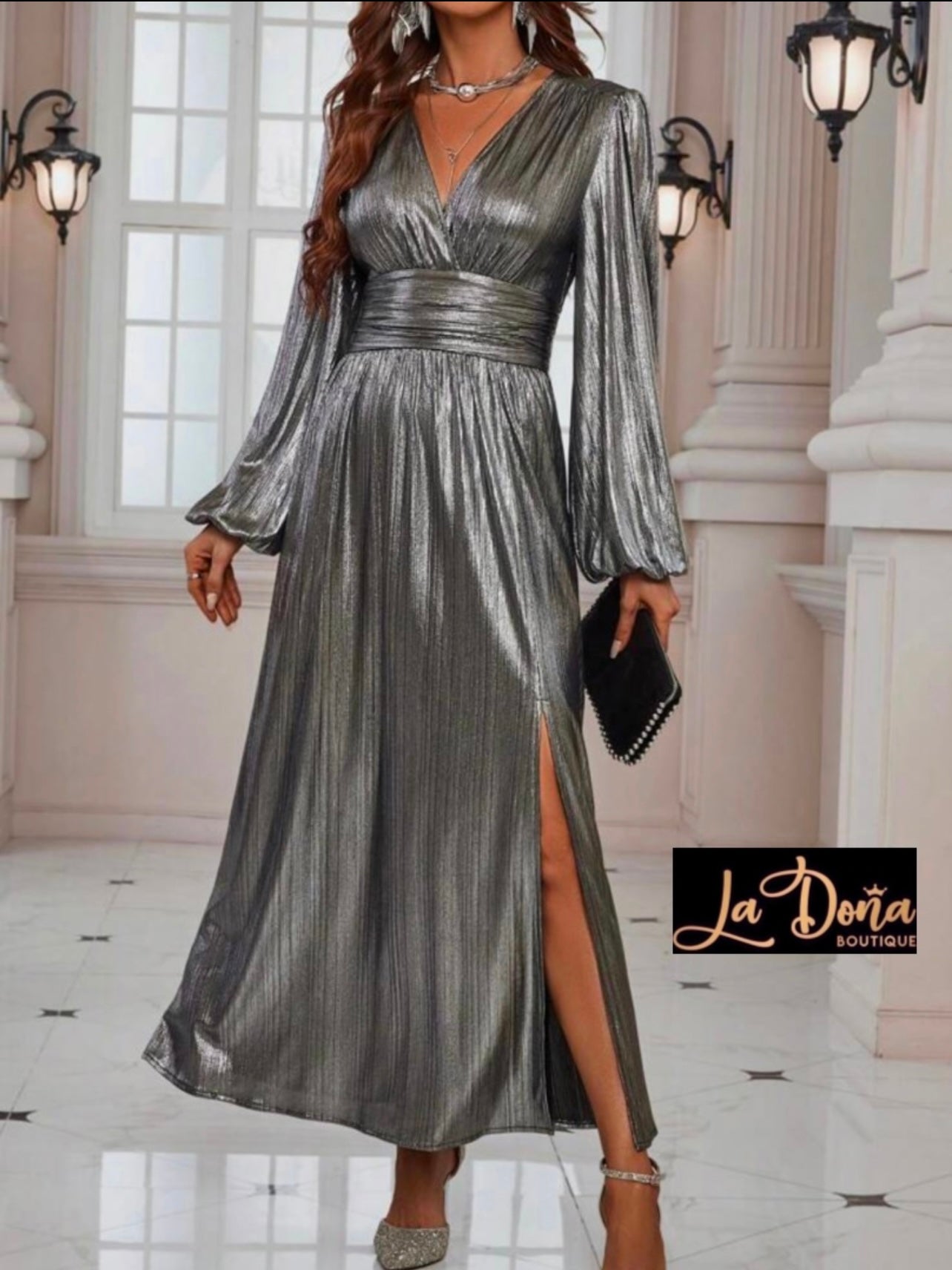 Vestido metalico largo