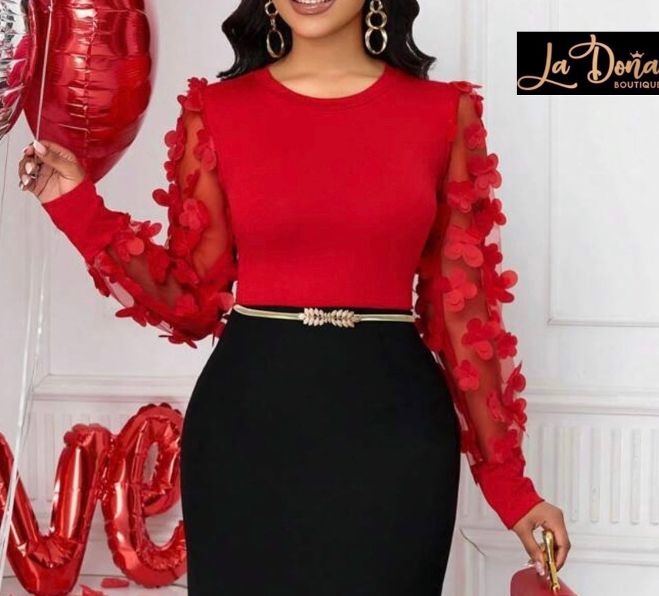 Blusa roja mangas aplique