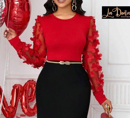 Blusa roja mangas aplique