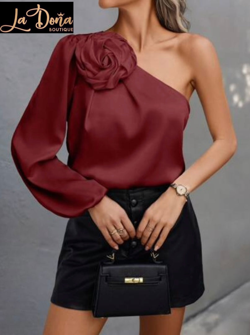Blusa flor 3D con una manga
