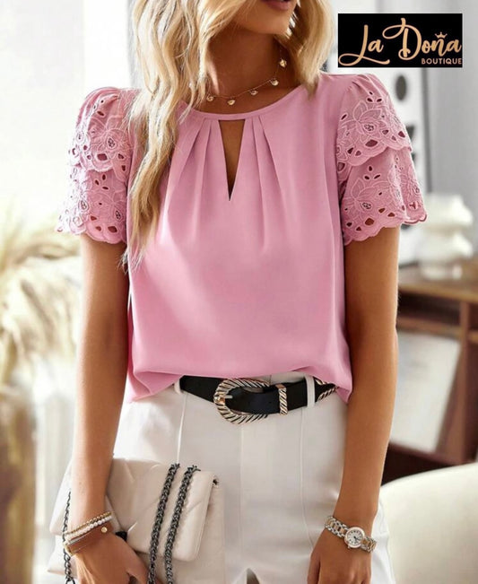 Blusa rosa encaje