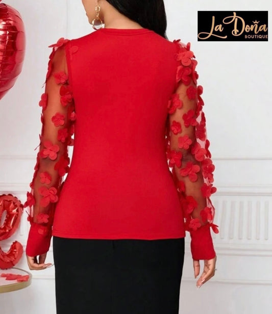 Blusa roja mangas aplique