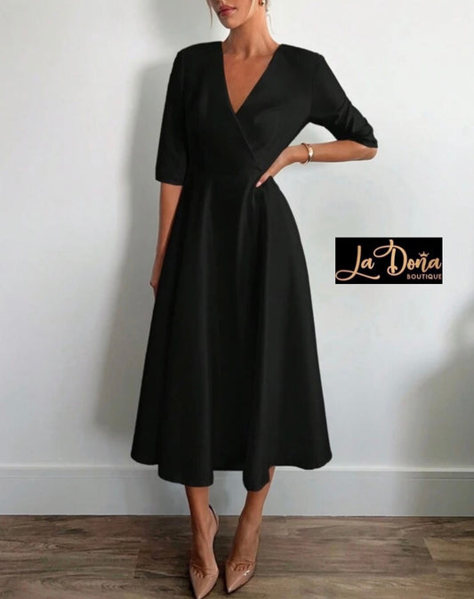 Vestido midi negro satén