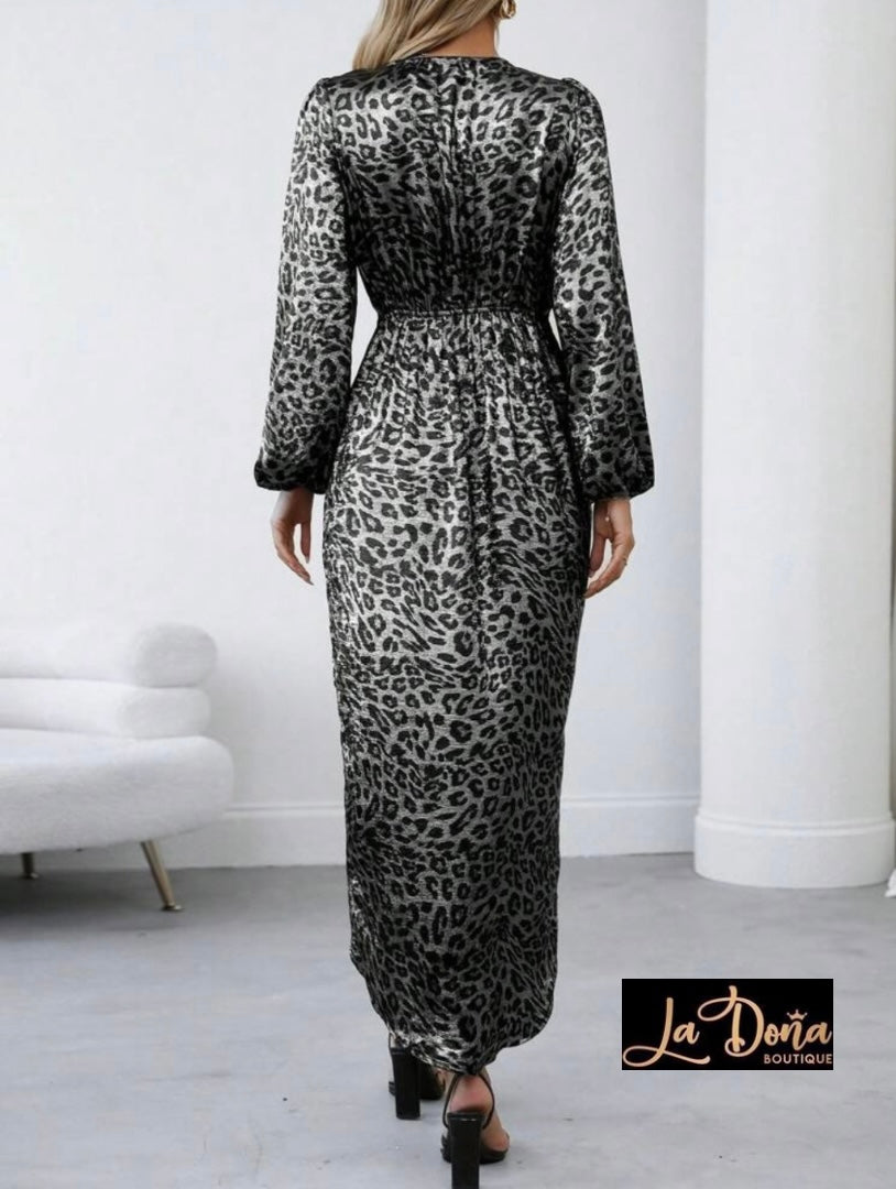Vestido plata leopardo