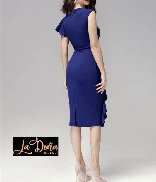 Vestido corte lápiz midi azul rey