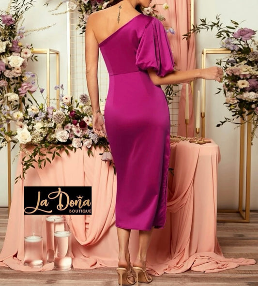 Vestido satén sin hombro
