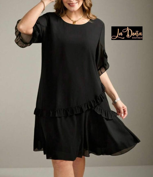 Vestido suelto negro olanes