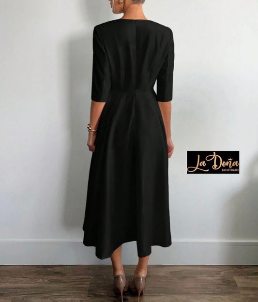 Vestido midi negro satén