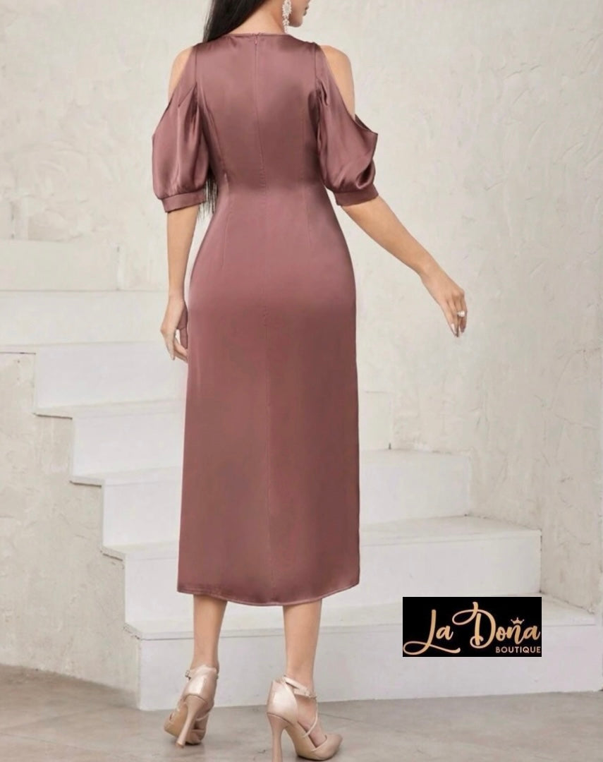Vestido rosa gold satén