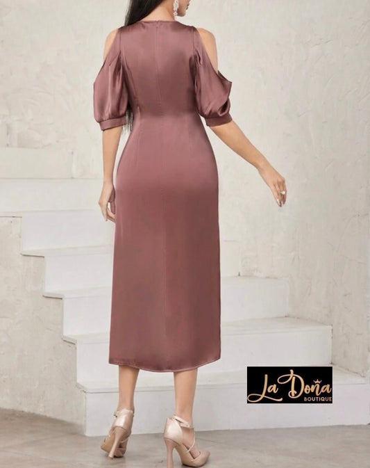 Vestido rosa gold satén